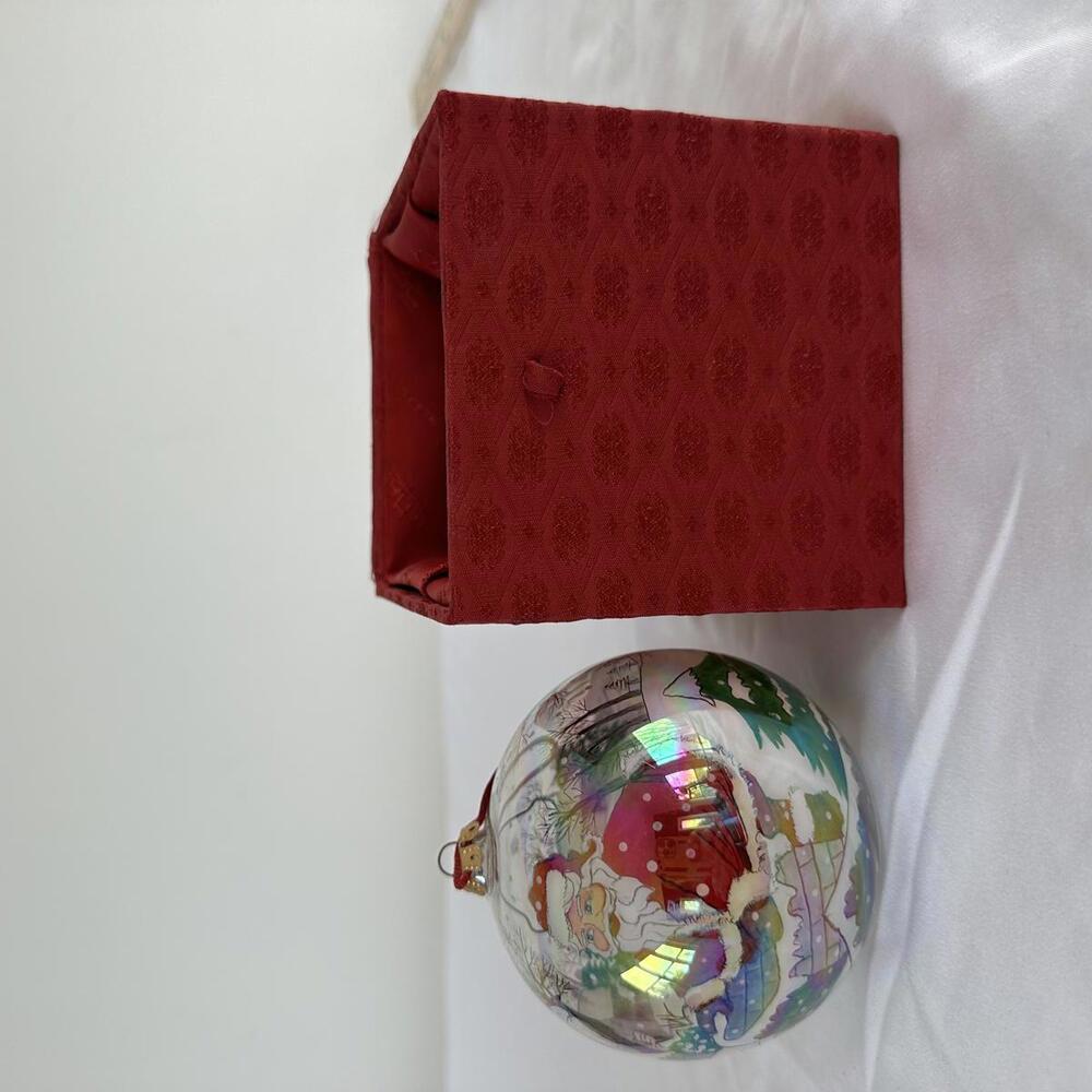 Vintage Chase International Hand-Painted Glass Christmas Ornament with Box